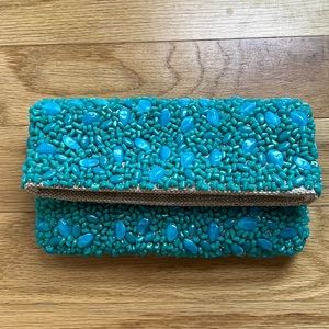 Banana republic hand beaded clutch, turquoise